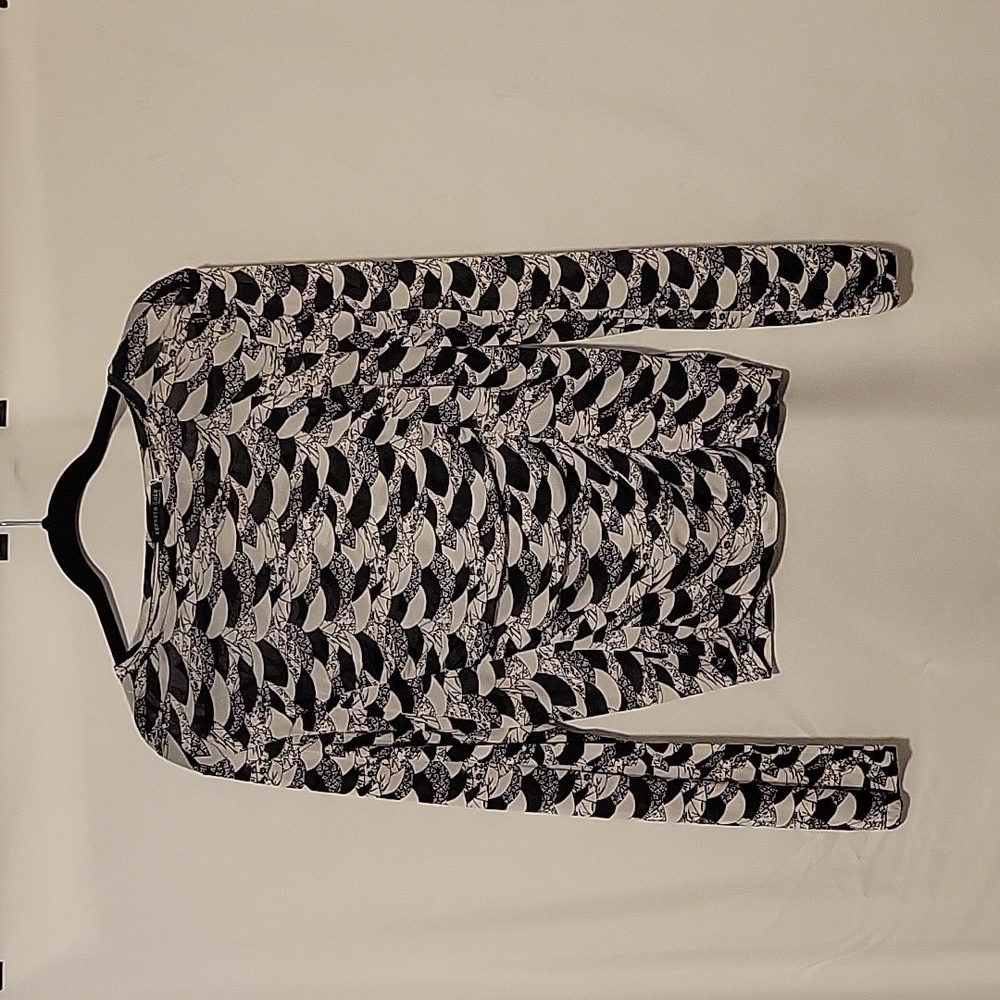Kenneth Cole Top Blouse Semi Sheer Long Sleeve Black and White Size Large